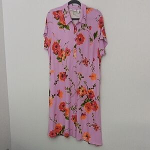 Isaac Mizrahi Dress Women's Size XL Pink Floral Collared Pullover Button Preowne